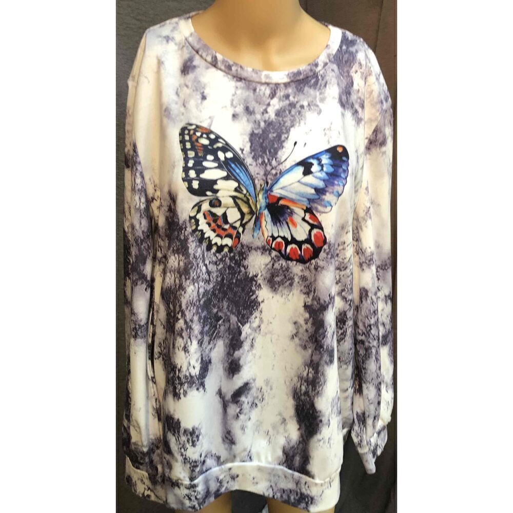 EMERY ROSE Multicolor Butterfly Print Long Sleeve Pullover Sweater Womens XL - Picture 3 of 6
